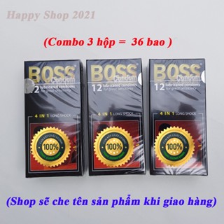 Combo 3 hộp bao cao su Boss 12 (36 bao) - bao kéo dài thời gian - gân - gai li ti