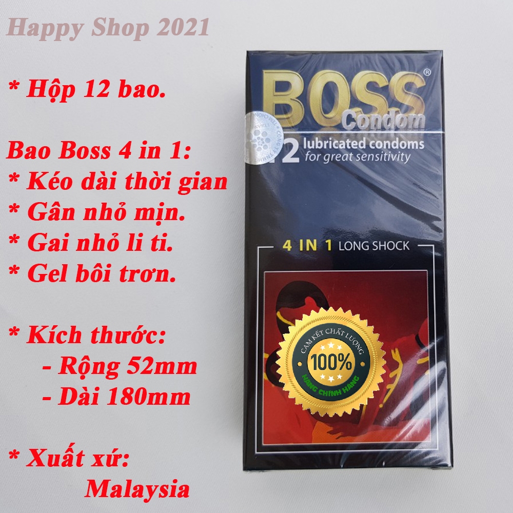 Combo 3 hộp bao cao su Boss 12 (36 bao) - bao kéo dài thời gian - gân - gai li ti