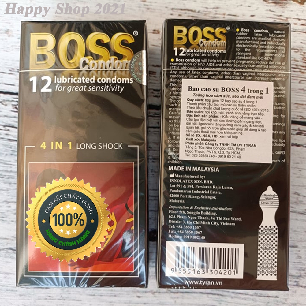 Combo 3 hộp bao cao su Boss 12 (36 bao) - bao kéo dài thời gian - gân - gai li ti