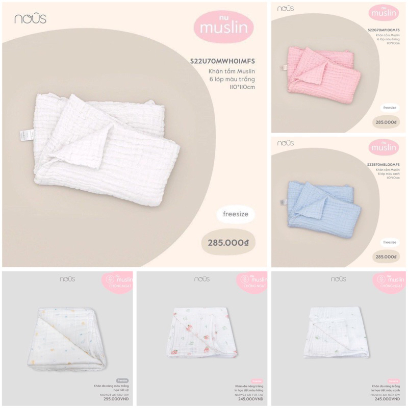 [Nous Party] Khăn tắm 6 lớp Nous chất liệu Nu Muslin cao cấp, họa tiết cho Bé Trai, Bé Gái