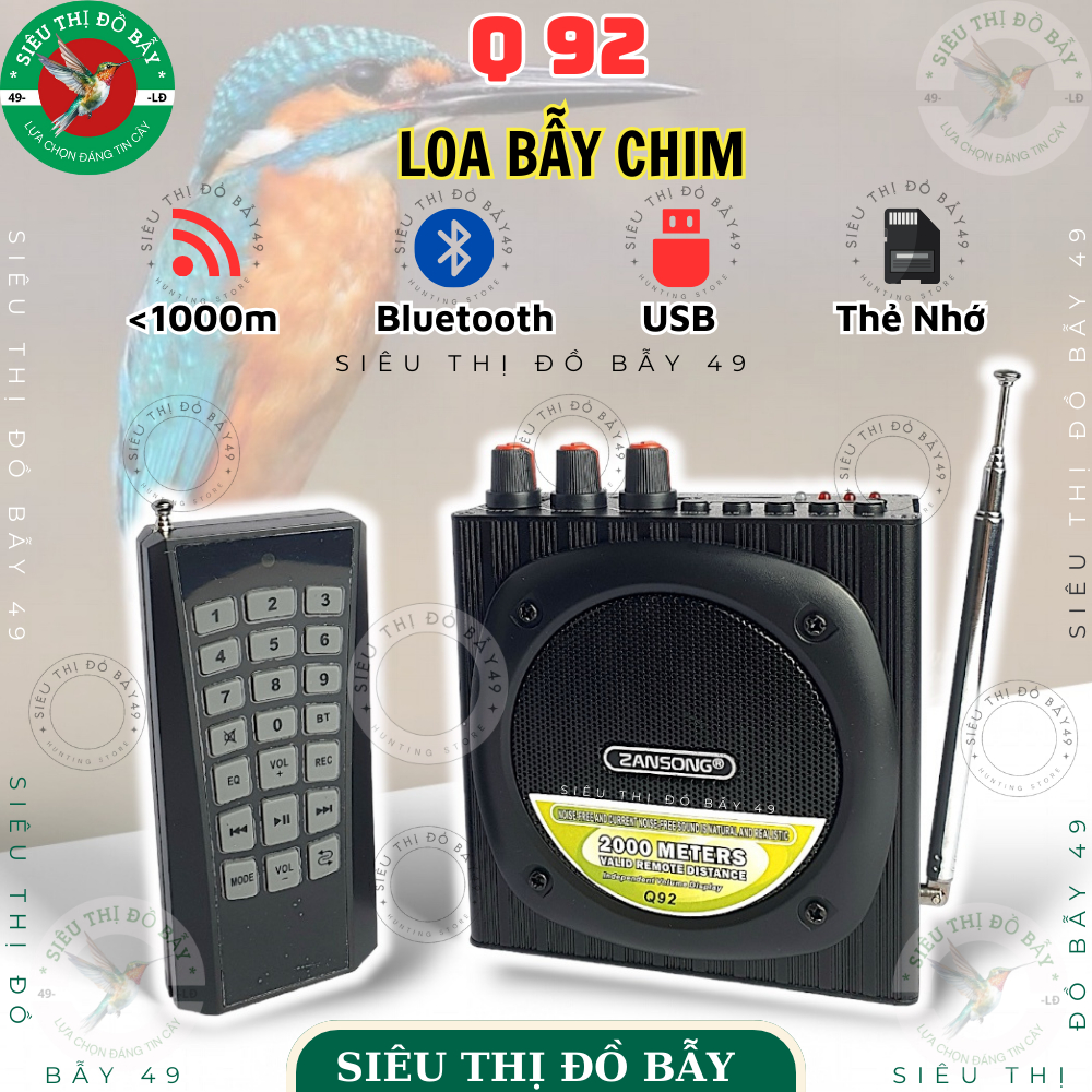 Loa bẫy chim trợ giảng bluetooth Q92 điều khiển từ xa hỗ trợ thẻ nhớ tiếng chim
