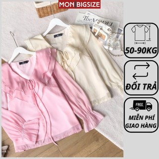 Áo bigsize nữ kiểu cổ tim nơ tay dài vải voan mềm mịn dự tiệc đi chơi MON big size 50 - 90kg