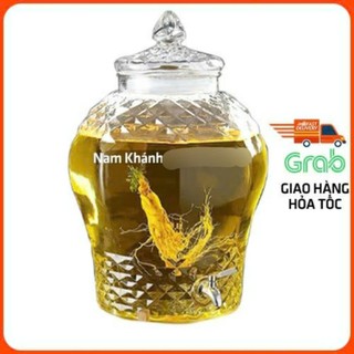Bình thủy tinh ngâm rượu có vòi 15 lít hình dáng kim cương siêu dày nặng chắc chắn nắp có gioăng kín hơi