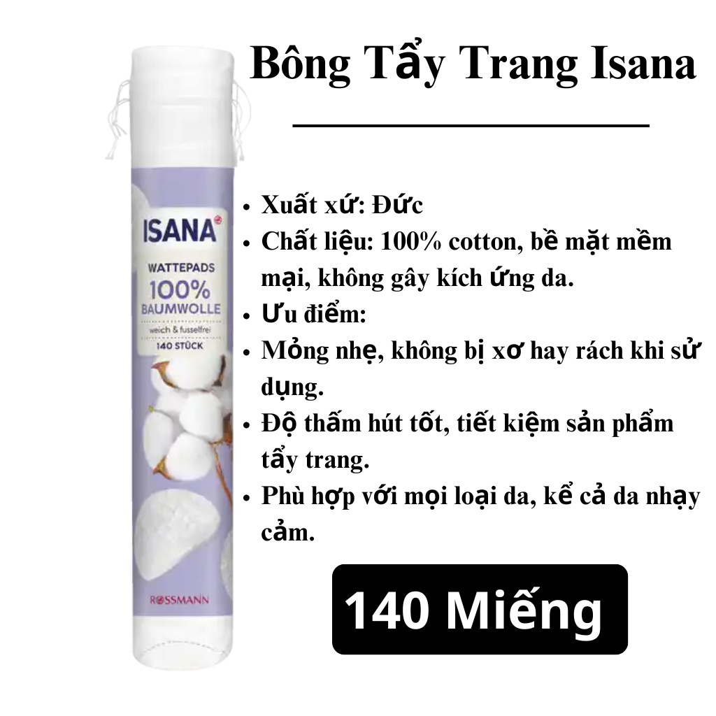 Bông Tẩy Trang Isana, TO DAY ,EBELIN Đức 3 Lớp Mềm Mịn Thấm Hút Tốt Hàng Chính Hãng