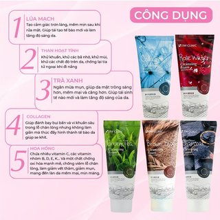Sữa rửa mặt 3W Clinic Collagen/Trà xanh/hoa hồng/ gạo 100ml