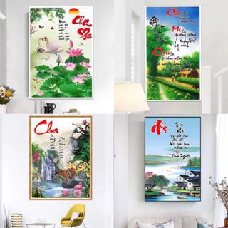 Tranh đính đá Cha Mẹ, tranh chưa gắn đá