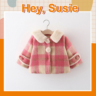  Áo Khoác Kẻ Hồng Cổ Lông Tai Thỏ Cho Bé Gái Size 10-20kg Hey Susie AK1514 