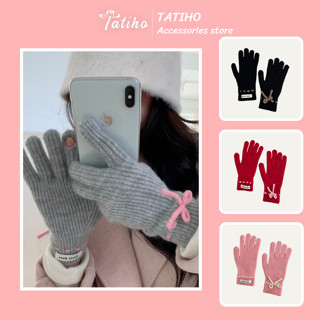 Găng Tay Len Unisex, Bao Tay Dệt Kim Hở Ngón Phối Nơ Xinh Xắn Giúp Giữ Ấm Thời Trang Hàn Quốc - Tatiho -Mã GT054