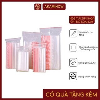 100g Túi zip chỉ đỏ túi khóa zip bấm miệng loại dày hàng có sẵn nhiều kích thước