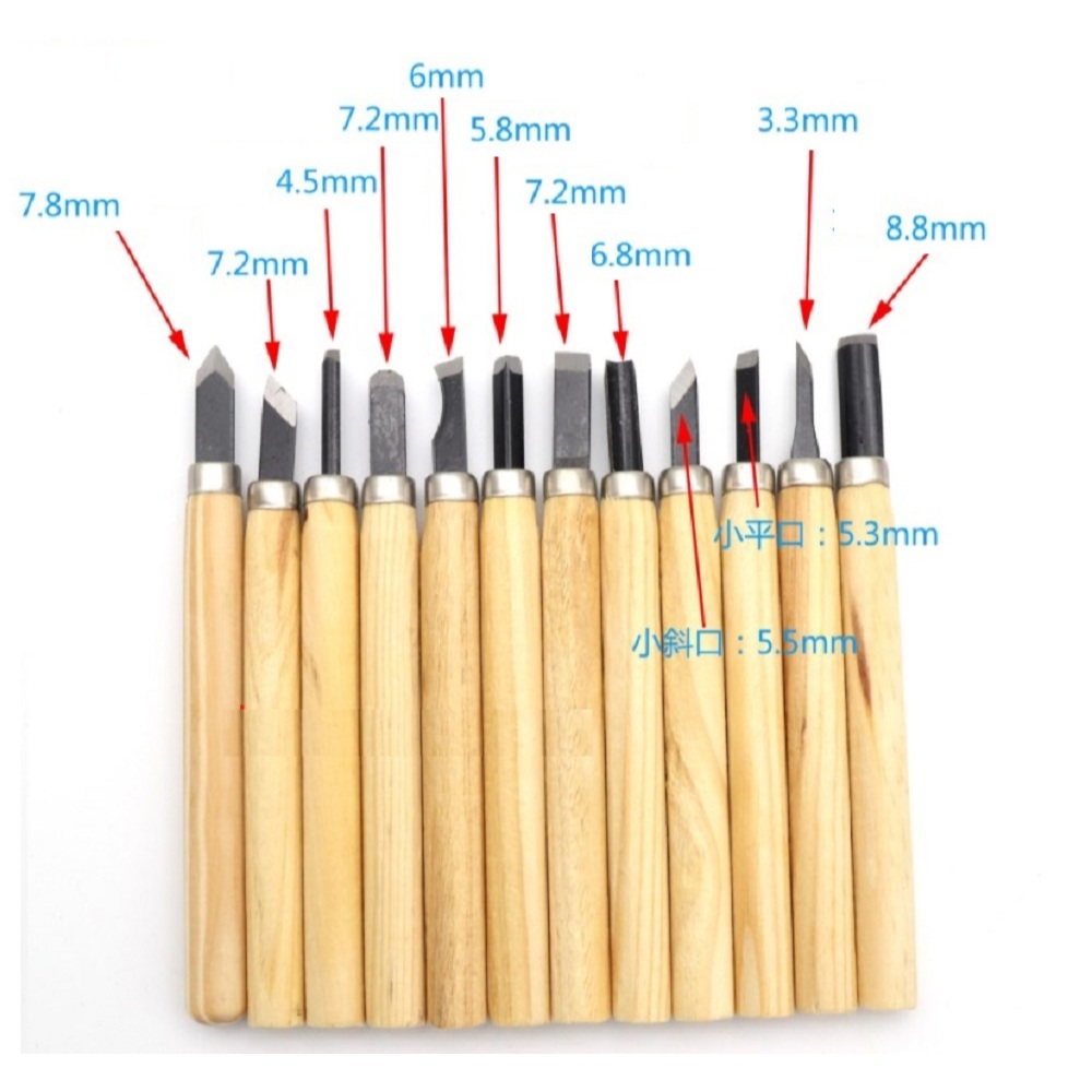 Bộ đục gỗ mini 12 món / Dao tiện cầm tay 12 món. dao khắc tỉa rau củ quả cầm tay