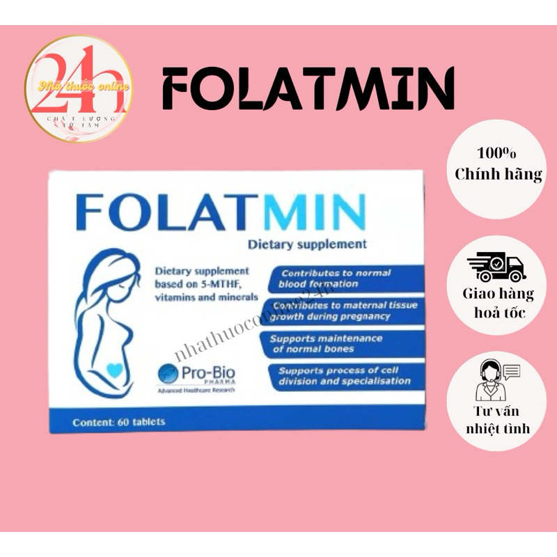 FOLATMIN 5MTHF - Bổ sung dưỡng chất cho bà bầu, chống dị tật, lưu, sảy sớm (hộp 60v)