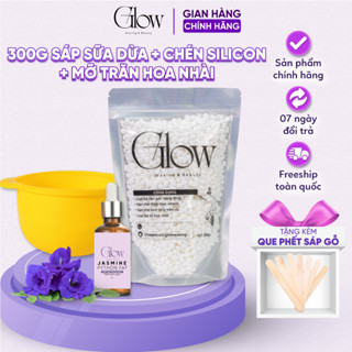  Combo Sáp Wax Lông Nóng Sữa Dừa 300gr + Chén Silicon + Mỡ Trăn Hoa Nhài 10ml GLOW Tặng Que CHE TÊN 
