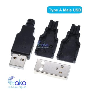 Đầu USB Đực 4 chân kèm vỏ có nắp nhựa màu đen, loại hàn, đầu nối DIY