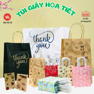 Túi giấy họa tiết có quai nhiều màu sắc, túi quà tặng dễ thương, túi xách tặng quà