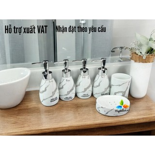Bình gốm sứ đựng dầu gội,sữa tắm,nước rửa tay,...dáng xoài men vân đá xám cho khách sạn,resort