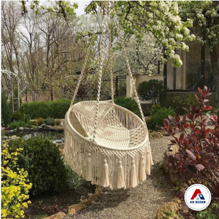 Ghế xích đu, ghế võng treo thư giãn Macrame đan thủ mẫu thiết kế size to 80cm cực xinh, siêu chill, chịu tải 300kg