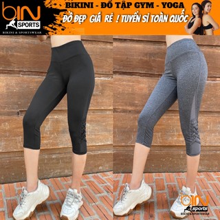 Quần lửng nữ tập gym yoga aerobic thể thao lưng cao che khuyết điểm chất liệu thun poly co dãn 4 chiều BINSPORTS Q136