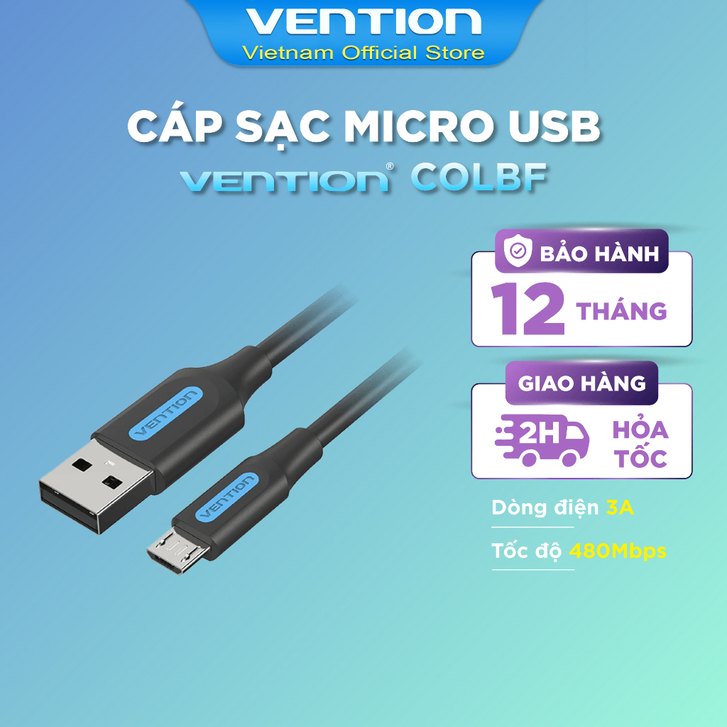 Cáp sạc nhanh Micro USB VENTION COLBF (3A, USB-A to Micro USB, 1m)