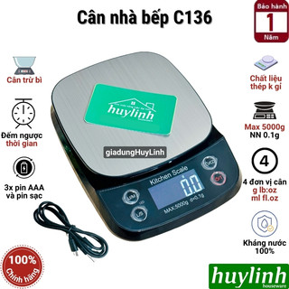 Cân điện tử nhà bếp - cân tiểu ly chống nước c136 - cân trừ bì - sạc usb