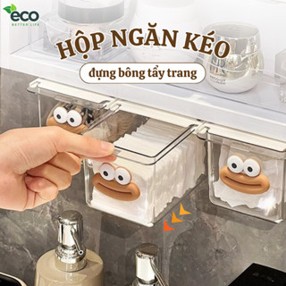Hộp Đựng Đồ Ngăn Kéo Hình Chú Vịt Dưới Tủ, Hộc Bàn, Hộp Đựng Bông Tẩy Trang Trong Suốt Kèm Sticker