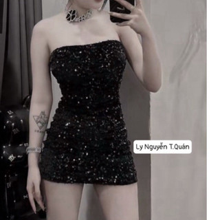 Đầm ống cườm hạt 2 lớp có mút siêu sexy kim sa lấp lánh
