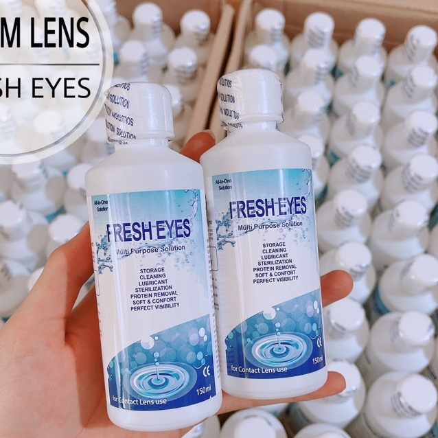 Nước ngâm lens - Nước nhỏ mắt lens- Bộ Dụng cụ đeo lens Fresh Eyes chính hãng Hàn Quốc