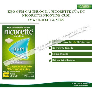Kẹo gum cai thuố.c lá nicorette gum 4mg classic 75 viên