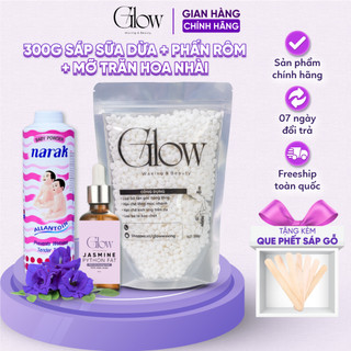  Combo Sáp Wax Lông Sữa Dừa 300gr + Mỡ Trăn Hoa Nhài 10ml + Phấn Rôm 25Gr GLOW WAXING CHE TÊN 