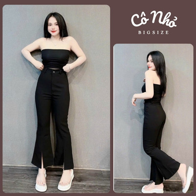 Quần Ống Loe Bigsize Nữ Lưng Cao Một Cúc Xẻ Ống Vải Umi Co Giãn Thoải Mái Hach Dáng Q518