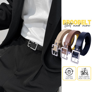 Thắt lưng nam nữ bản nhỏ BROO nhiều màu, dây nịt lưng unisex da PU mặt vuông chữ nhật Hàn Quốc
