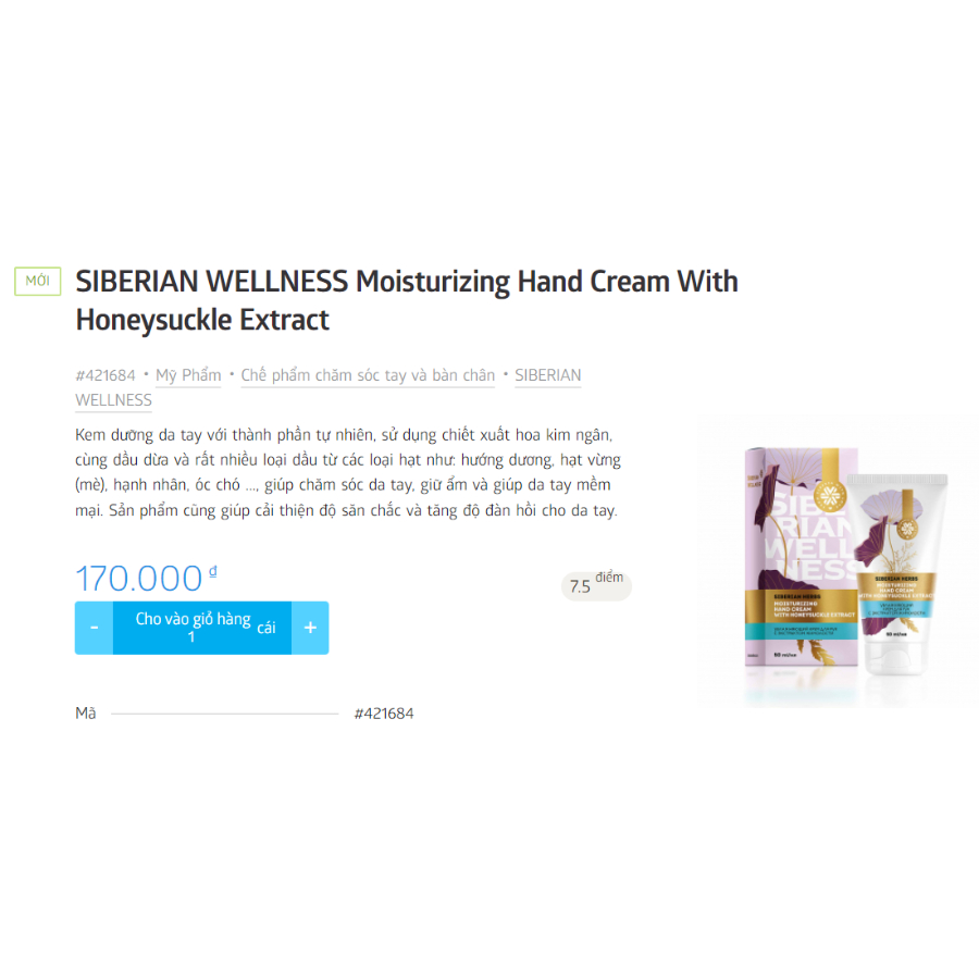 [421684] Kem Dưỡng Da Tay Moisturizing Hand Cream With Honeysuckle Extract hoa kim ngân – 50ml/tuýp