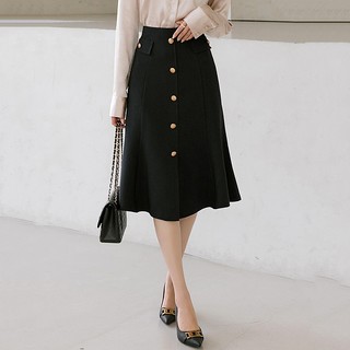 Chân váy công sở dáng midi dài 60cm phối nút sang chảnh vải kaki thun co giãn thoáng mát