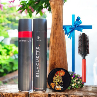 Combo Gôm xịt tóc Luxurious hoặc Silhoutte với Sáp vuốt tóc hương kẹo ngọt tặng kèm 1 lược tạo phồng tóc - Gôm sáp lược