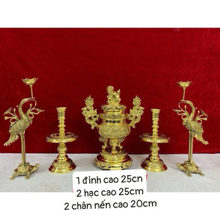 Bộ đỉnh thờ lư thờ bằng đồng tam sự , ngũ sự cao25 cm bằng đồng cao cấp .Bộ đồ thờ đồng