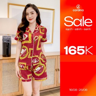 Đồ Bộ Nữ 𝐂𝐀𝐑𝐃𝐈𝐍𝐀 Pijama Chất Lụa Mango Cao Cấp Bộ Mặc Nhà Áo Cộc Tay Quần Đùi Họa Tiết  2MF03