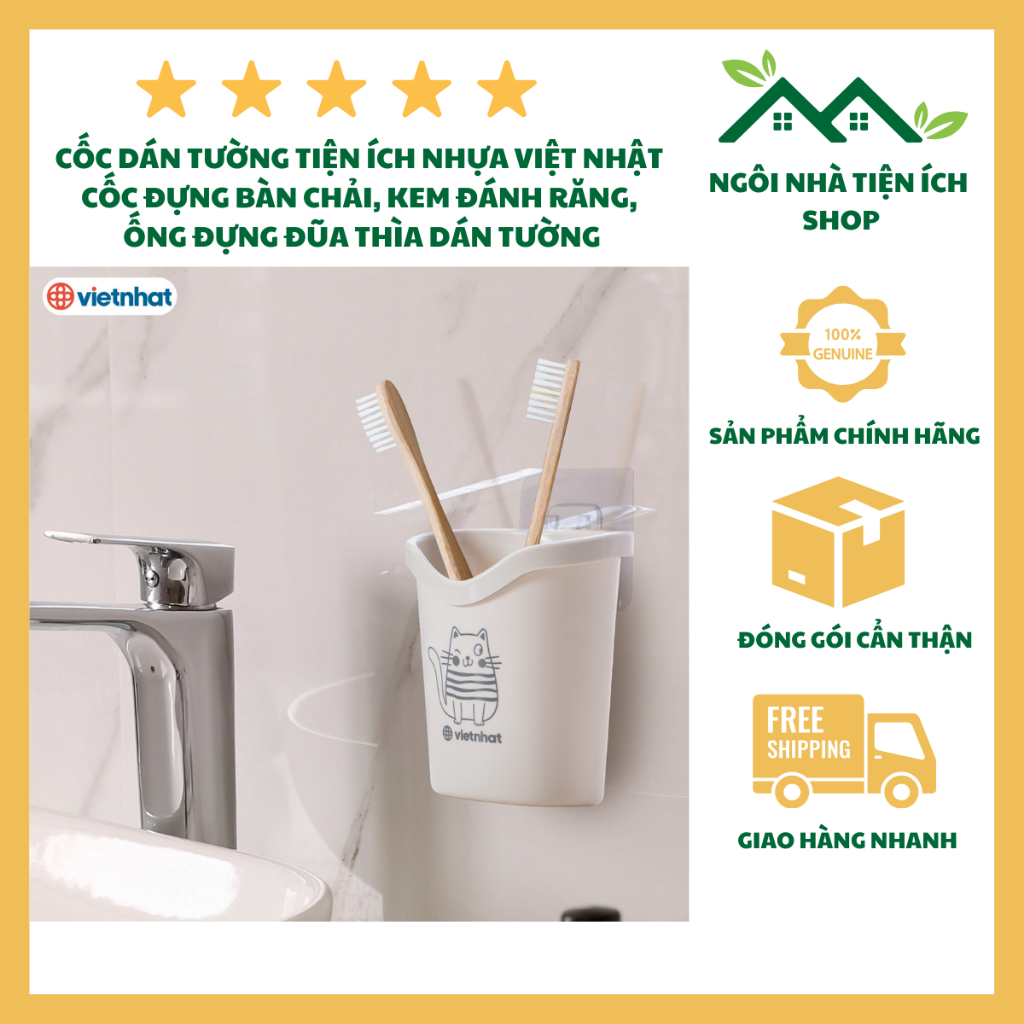 Cốc Dán Tường Tiện Ích 6370 Đa Năng Việt Nhật, Cắm Bàn Chải, Ống Đũa, Miếng Dán Chắc Chắn Chịu Lực