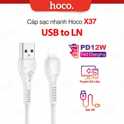 Cáp Sạc PD12W USB to IP Hoco X37 dài 1M dùng cho ip6/7/8/X hỗ trợ truyền dữ liệu