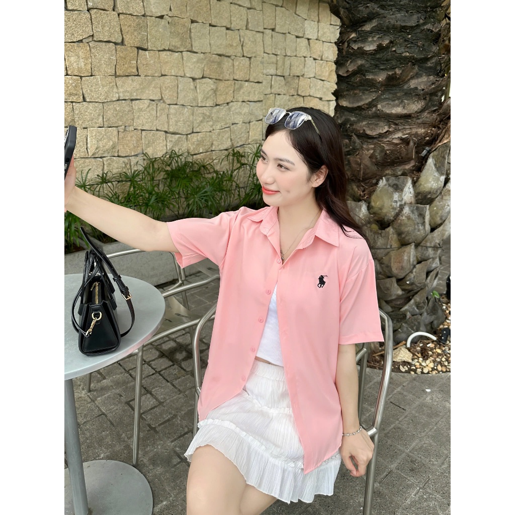 [ A06 ]  Áo sơ mi cộc tay thêu ngựa chất lụa hàn Qiho.store | BigBuy360 - bigbuy360.vn