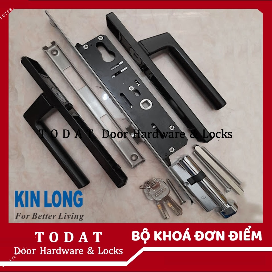 [Chính hãng KinLong] Bộ Khoá Tay Gạt KIN LONG cửa nhôm Xingfa (Khoá gạt đơn điểm) Đen/Trắng
