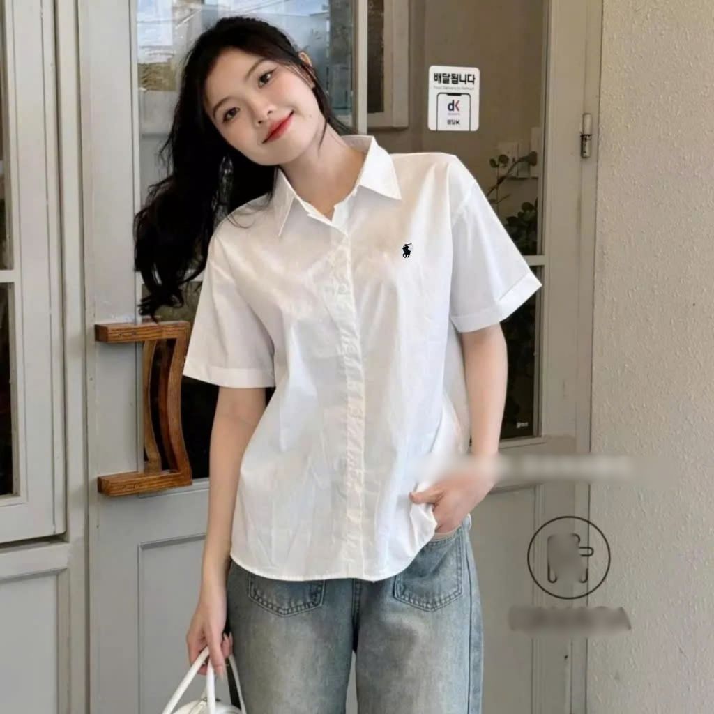 [ A06 ]  Áo sơ mi cộc tay thêu ngựa chất lụa hàn Qiho.store