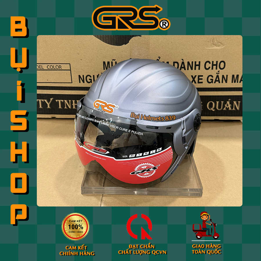 Mũ bảo hiểm Grs A860k size to nửa đầu 1/2 có kính - Helmet Nón sơn tĩnh điện có kính chắn gió 100% c
