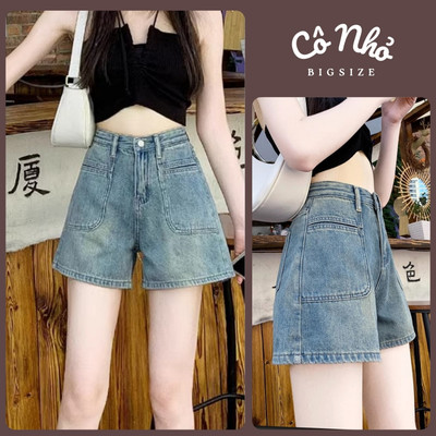 Quần Đùi Jean Nữ Bigsize Ống Rộng Lưng Cao Dáng Chữ A Phối Túi Sành Điệu Vải Denim Mềm Q512