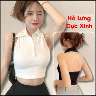 Áo CỔ SƠ MI HỞ LƯNG QT gài nút thun borip siêu đẹp nữ - Thiên Yết