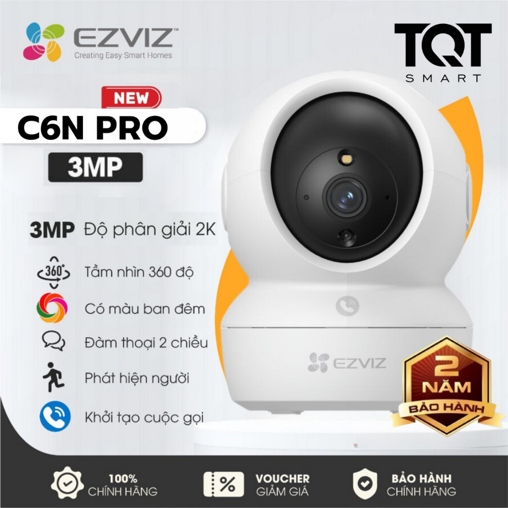 Camera Wifi Ezviz C6N PRO 2K 3MP Quay 360 Độ, Chạm để gọi điện, Đàm thoại 2 chiều, Có Màu Ban Đêm, Xoay Theo Chuyển Động