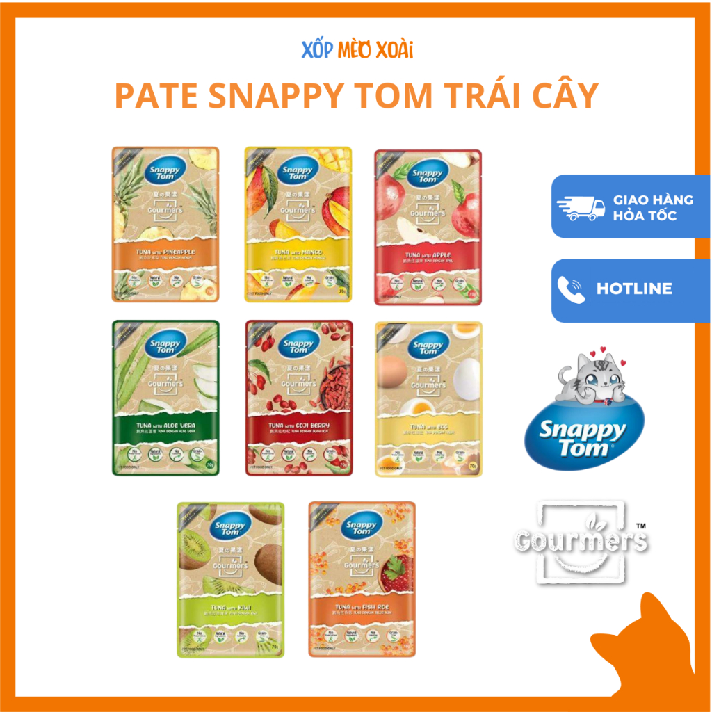 [THÙNG] Pate Snappy Tom Trái Cây Cho Mèo 70gram - Pate cho mèo bổ sung chất xơ, dưỡng da, dưỡng lông