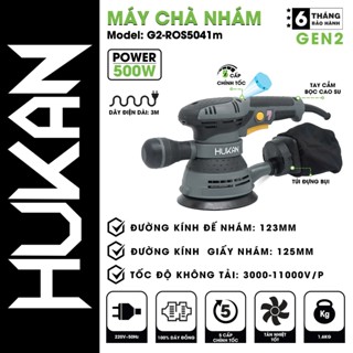 Máy chà nhám HUKAN G2-ROS5041M, Công suất 500w, Dây điện dài 3m, Đường kính đế 123mm, 5 Tốc độ