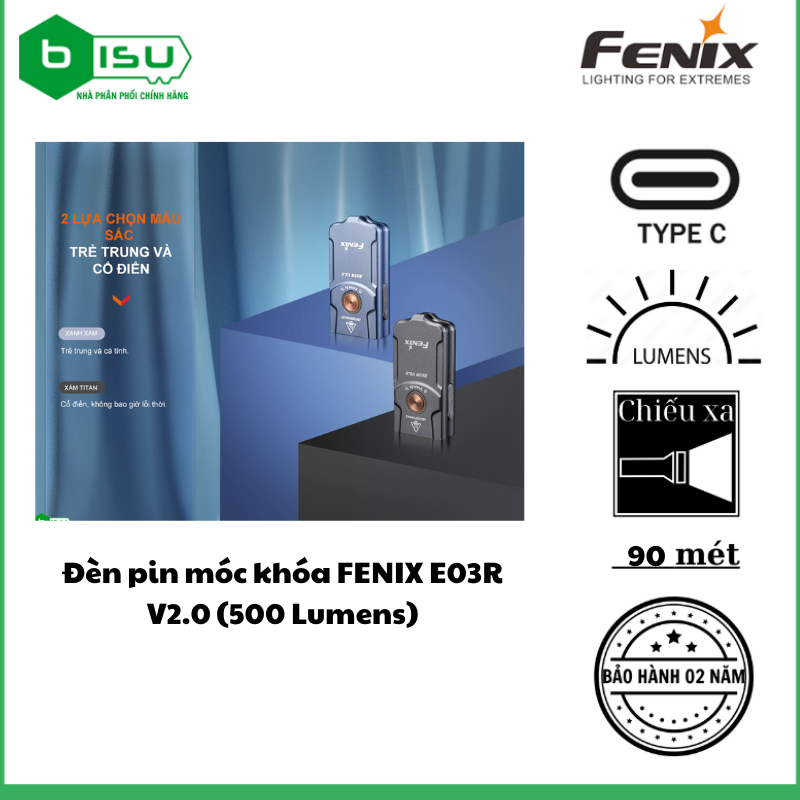 ĐÈN PIN MÓC KHÓA FENIX E03R V2.0 (500 LUMENS)