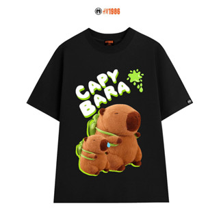 Áo thun Capybara HM1986 in hình Capybara Balo Rùa 838 tay lỡ cotton Co giãn 4 Chiều Dày Dặn form rộng Unisex dễ thương