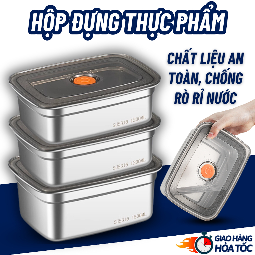 Hộp Đựng Thực Phẩm Inox Cao Cấp , Hộp Khay Inox Đựng Đồ Ăn Để Tủ Lạnh Kèm Nắp Đậy