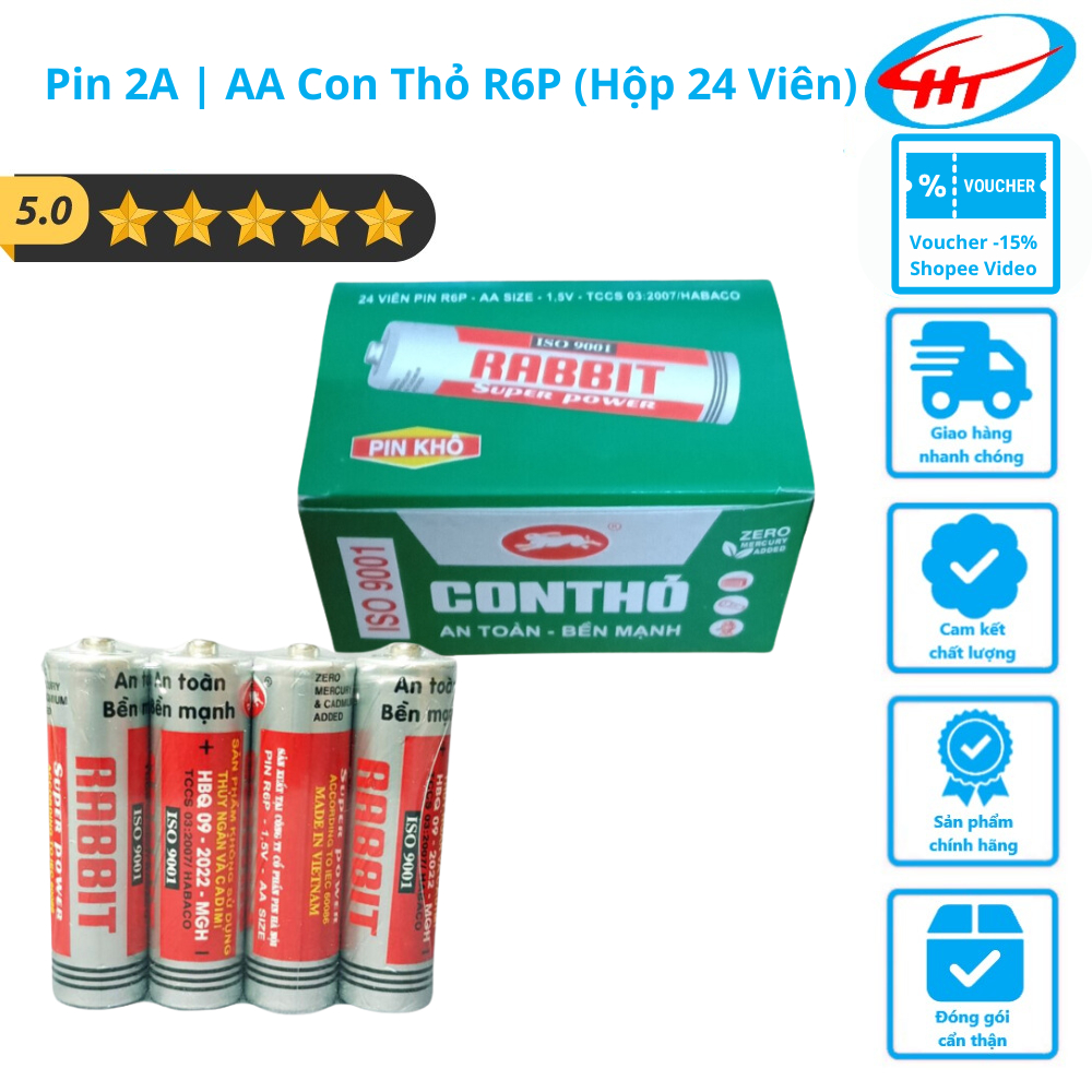Pin 2A | AA Con Thỏ R6P (Hộp 24 Viên)